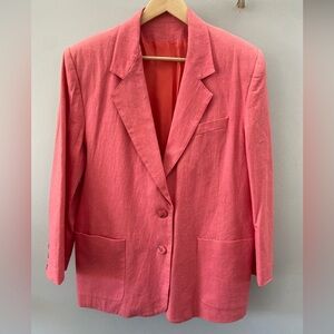 Vintage Stunning Linen/Cotton L/XL Coral Button Down Blazer